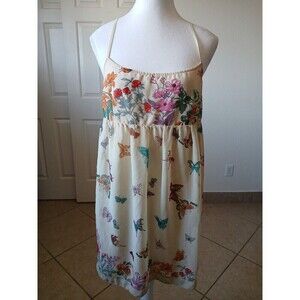 Imaginary Voyage Sleeveless Top Tunic Large Spaghetti‎ Strap Flowy Butterfly